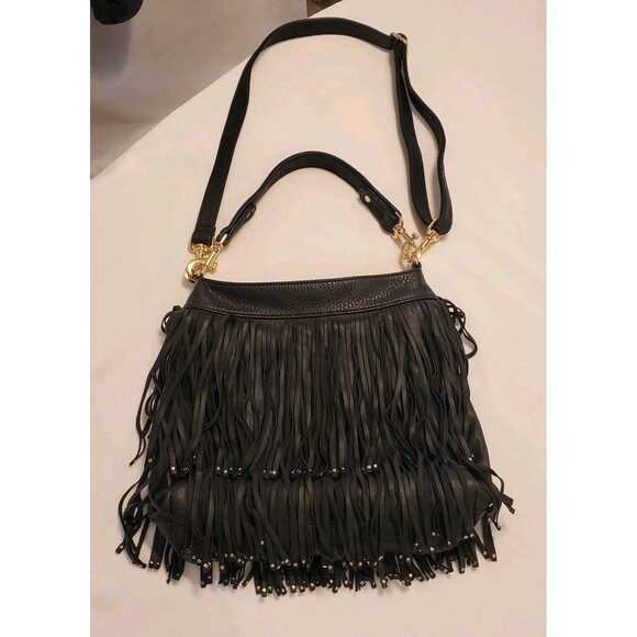 Fringe Western Large Shoulder Hobo bag purse Black Gold Cowgirl Hippie Boho bag - Picture 1 of 7